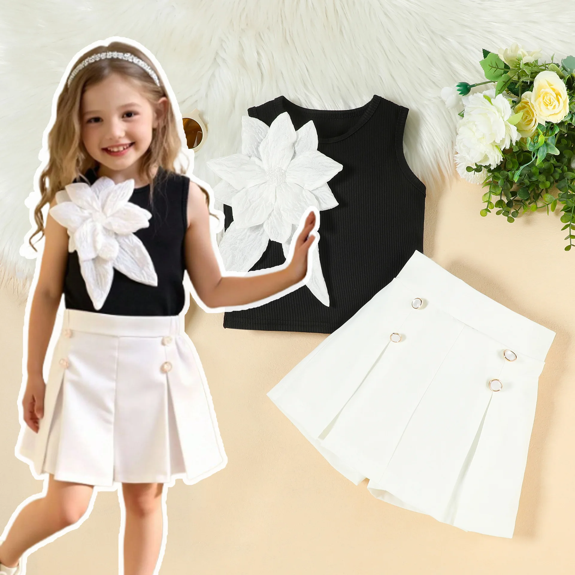 Summer Kids Girls' Clothes 3D Floral Top With Skirt Pant Two-Piece Outfit for Casual Outings For Party Outdoor For 2-7 Years
Summer Kids Girls' Clothes 3D Floral Top With Skirt Pant Two-Piece Outfit for Casual Outings For Party Outdoor For 2-7 Years