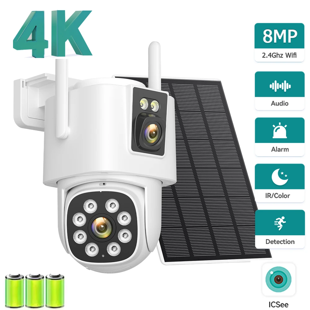 4K 8MP Solar Security Camera Dual Lens 12000mAh 365 Days Outdoor IP66 Waterproof Two-way Audio Wireless PTZ Surveillance iCsee
4K 8MP Solar Security Camera Dual Lens 12000mAh 365 Days Outdoor IP66 Waterproof Two-way Audio Wireless PTZ Surveillance iCsee