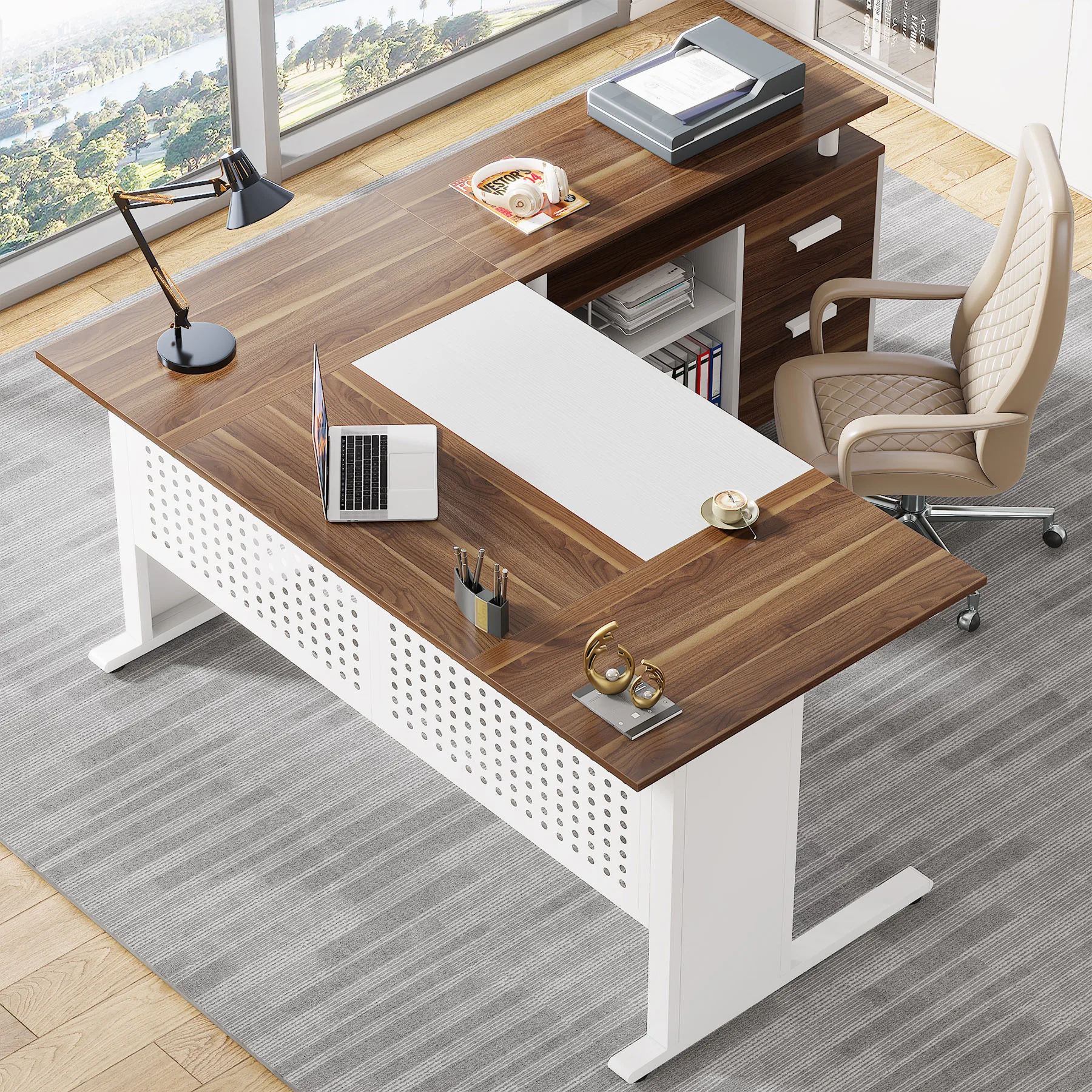 as-Tribesigns Modern Large Executive Desk with File Cabinet Ceo Boss Desk Office Furniture Table@
as-Tribesigns Modern Large Executive Desk with File Cabinet Ceo Boss Desk Office Furniture Table@