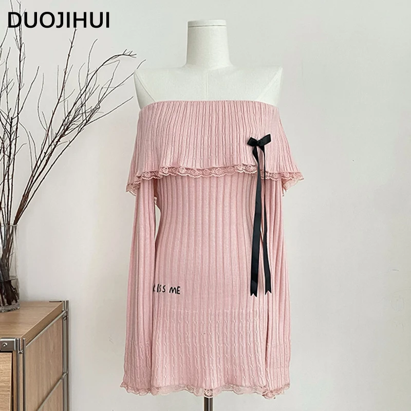 DUOJIHUI Pink Slim Fashion Waist Slash Neck Female Dresses Autumn Knitting Simple Chic Pace-up Solid Color Loose Women's Dresses
DUOJIHUI Pink Slim Fashion Waist Slash Neck Female Dresses Autumn Knitting Simple Chic Pace-up Solid Color Loose Women's Dresses