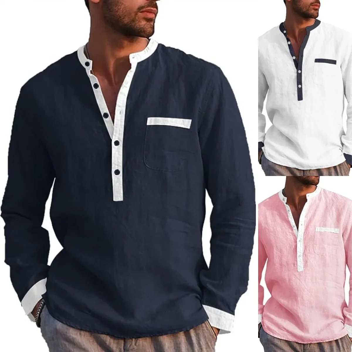 Mens Shirts Autumn New V-neck Cotton Linen Shirt Long Sleeved T-sleeved Oversized Shirt for Men
Mens Shirts Autumn New V-neck Cotton Linen Shirt Long Sleeved T-sleeved Oversized Shirt for Men