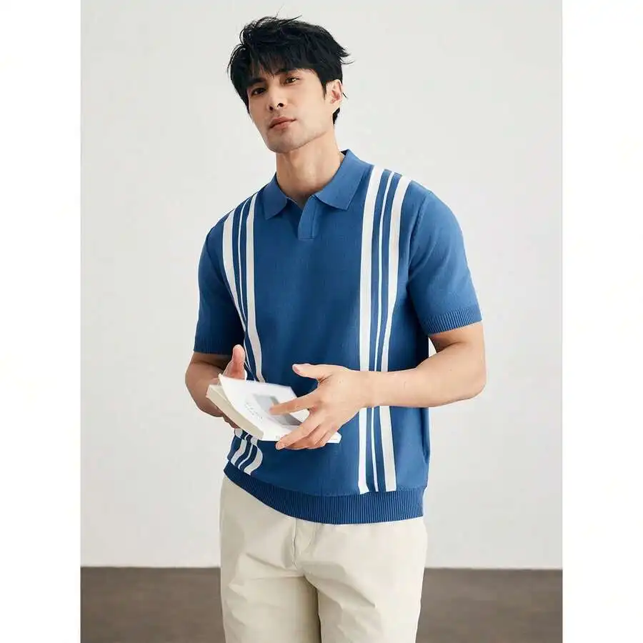 Mens Short Sleeve Knit Shirt Vertical Striped Slim Fit Casual Business Style Ice Silk Breathable
Mens Short Sleeve Knit Shirt Vertical Striped Slim Fit Casual Business Style Ice Silk Breathable
