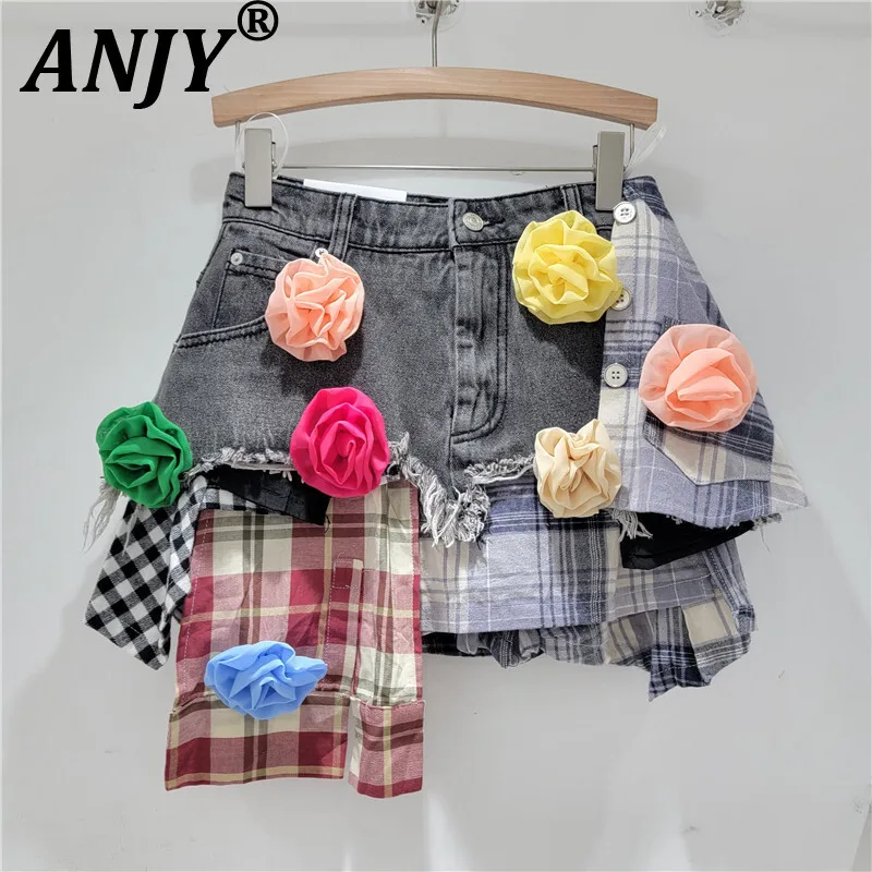 ANJY Summer New Women's Streetwear Stylish Trendy Denim Patchwork Plaid Three-dimensional Flower A-Line Denim Short Skirts A7784
ANJY Summer New Women's Streetwear Stylish Trendy Denim Patchwork Plaid Three-dimensional Flower A-Line Denim Short Skirts A7784