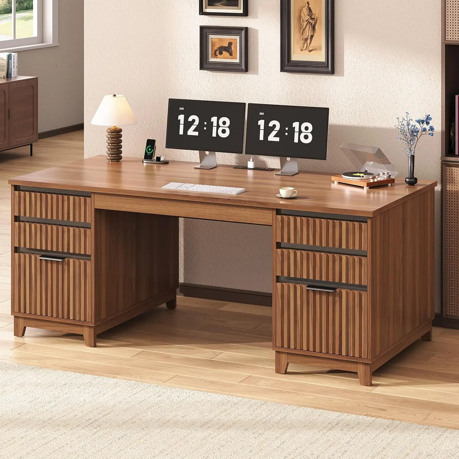 55.1" Fluted Office Desk with 6 Drawers, Modern Computer Desk with Acrylic File Drawers, Executive Desk with Power, Customized
55.1" Fluted Office Desk with 6 Drawers, Modern Computer Desk with Acrylic File Drawers, Executive Desk with Power, Customized