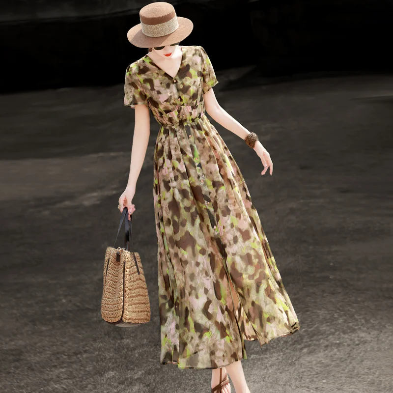 MEXCOCO Summer New Oil Painting Gradient Print V-Neck Waist Slim A-Line Chiffon Dress For Women
MEXCOCO Summer New Oil Painting Gradient Print V-Neck Waist Slim A-Line Chiffon Dress For Women