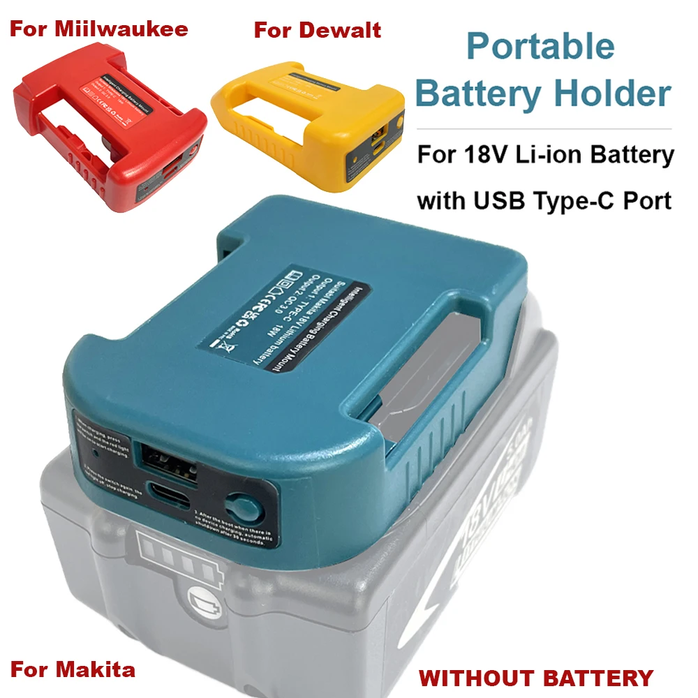 Адаптер аккумулятора для аккумулятора Makita/Dewalt/Milwaukee 18 В с двойным USB-зарядным устройством типа C для телефона
Адаптер аккумулятора для аккумулятора Makita/Dewalt/Milwaukee 18 В с двойным USB-зарядным устройством типа C для телефона