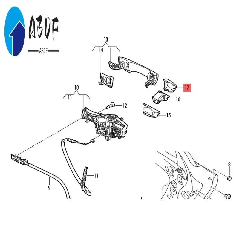 A30F-Front Left Door Handle Lock Key Cap Chrome 17A837879AGRU For VW Jetta MK7 2018-2024 Outside Handle Trim Cover
A30F-Front Left Door Handle Lock Key Cap Chrome 17A837879AGRU For VW Jetta MK7 2018-2024 Outside Handle Trim Cover