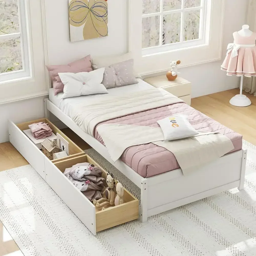 White Twin Platform Bed with 2 Storage Drawers, Heavy Duty Daybed, No Box Spring Required for Kids, Teens, and Adults
White Twin Platform Bed with 2 Storage Drawers, Heavy Duty Daybed, No Box Spring Required for Kids, Teens, and Adults