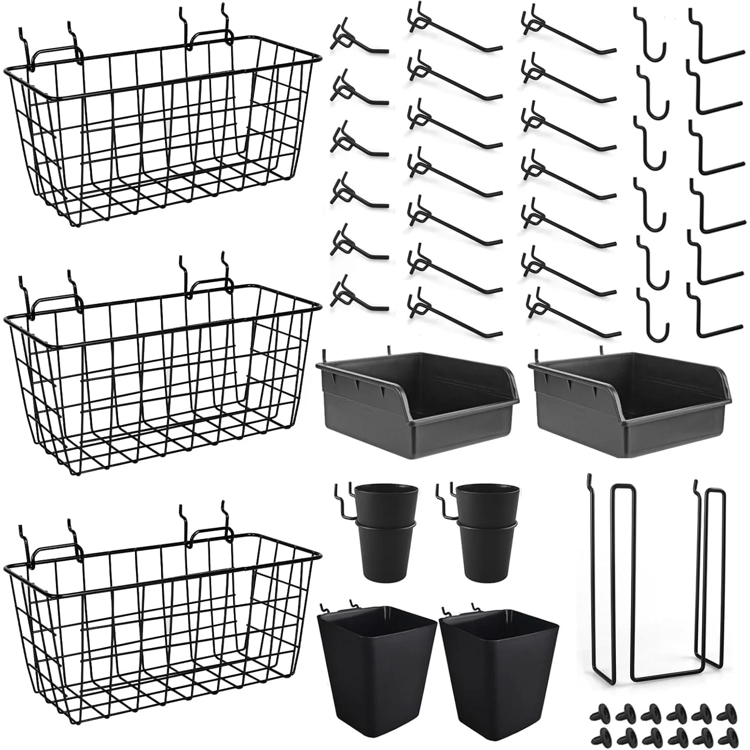 Pegboard Basket Organizers 42 Pack Set, Large Baskets Hooks Bins Cups for Wall Storage, Garage Tool Organization, Black
Pegboard Basket Organizers 42 Pack Set, Large Baskets Hooks Bins Cups for Wall Storage, Garage Tool Organization, Black