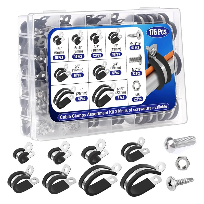 LICG-176Pcs Cable Clamps Set, 8 Sizes Rubber Insulated Clamps With 72Pcs Screws, For Wire Cord Automotive Installation
LICG-176Pcs Cable Clamps Set, 8 Sizes Rubber Insulated Clamps With 72Pcs Screws, For Wire Cord Automotive Installation