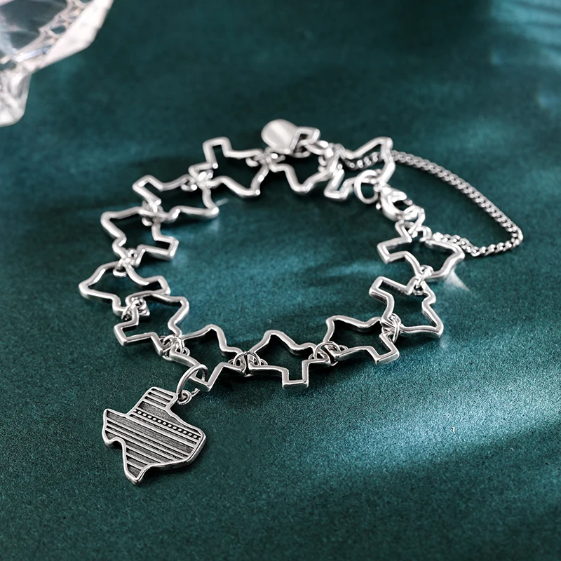 Genuine 925 sterling silver Texas Charm Bracelet paired with "Enamel Texas" pendant
Genuine 925 sterling silver Texas Charm Bracelet paired with "Enamel Texas" pendant