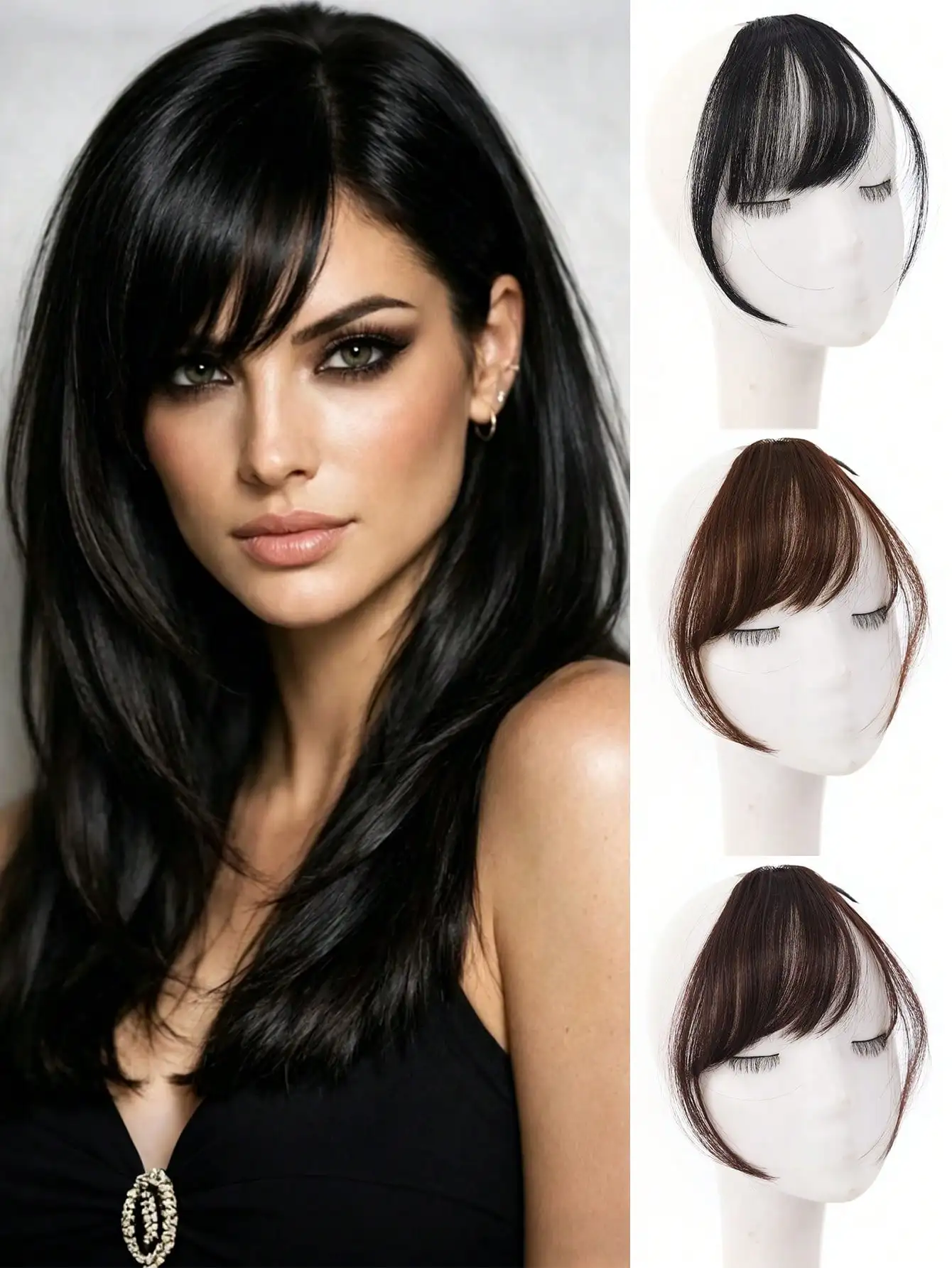 Side-Swept Bangs With Sideburns, Airy Side-Swept Bangs, Natural Look, Thin And Invisible Hair Extensions On The Forehead
Side-Swept Bangs With Sideburns, Airy Side-Swept Bangs, Natural Look, Thin And Invisible Hair Extensions On The Forehead