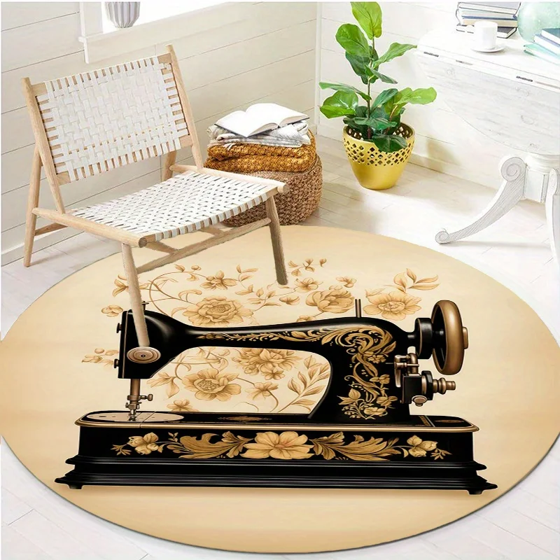 Vintage Golden Floral Old Sewing Machine Round Rug, Retro Country Style Floor Mat for Bedroom Sofa Side Living Room Indoor Home
Vintage Golden Floral Old Sewing Machine Round Rug, Retro Country Style Floor Mat for Bedroom Sofa Side Living Room Indoor Home