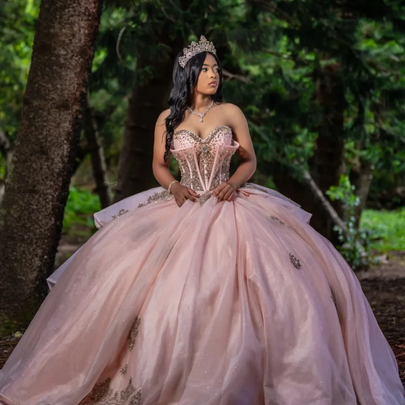 Pink Quinceanera Dress off-shoulder Glitter Crystal Decal Lace Long tail Bow vestidos de 15 Quinceanera Customize
Pink Quinceanera Dress off-shoulder Glitter Crystal Decal Lace Long tail Bow vestidos de 15 Quinceanera Customize
