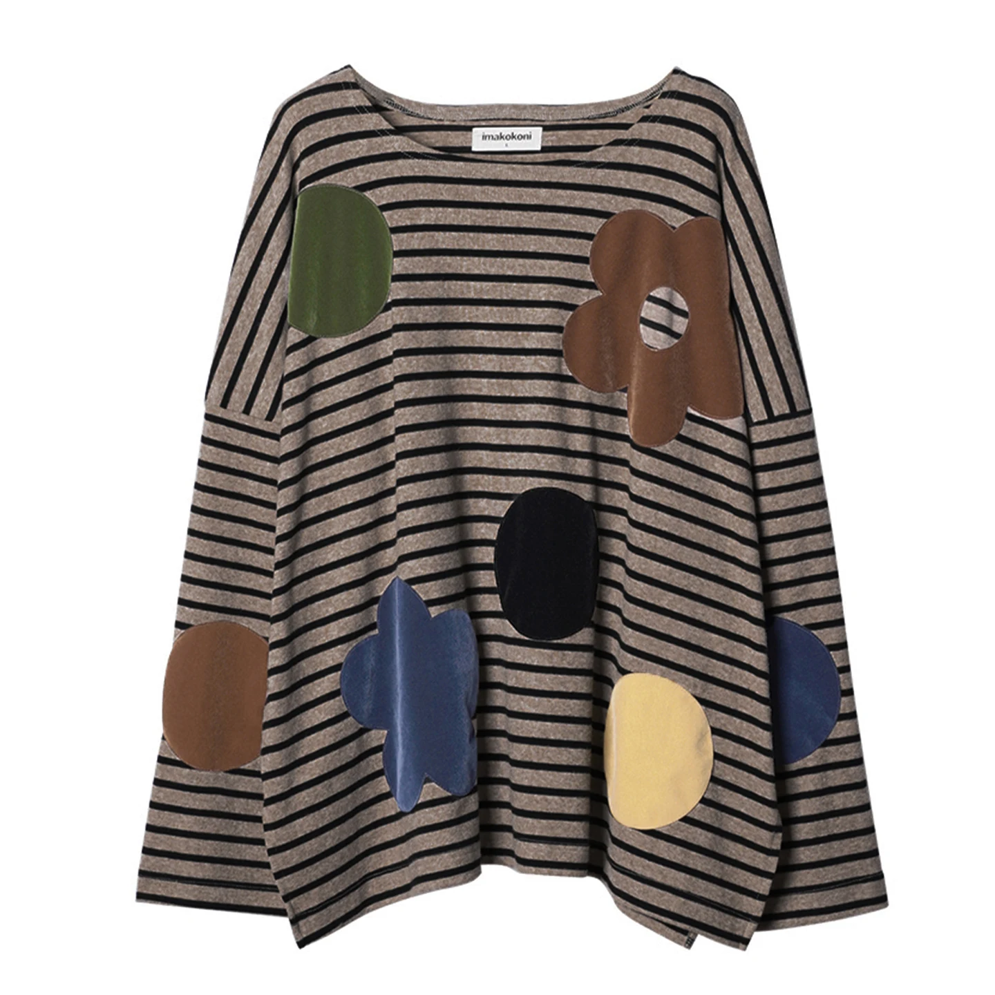 Dark brown T-shirt, imakokoni striped flocked appliqué, women's autumn/winter 2026 new style, loose and comfortable, long-255318
Dark brown T-shirt, imakokoni striped flocked appliqué, women's autumn/winter 2026 new style, loose and comfortable, long-255318