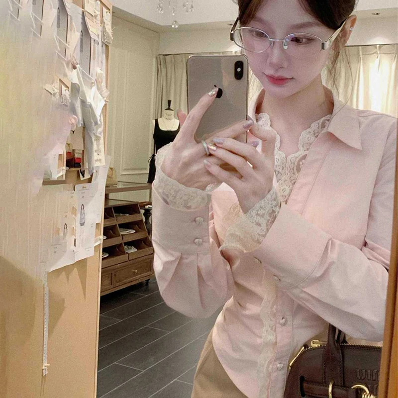 MEXZT Kawaii Cropped Pink Shirts Women Streetwear Lace Patchwork Blouses Korean Fashion Cute Long Sleeve Slim Design Tops New
MEXZT Kawaii Cropped Pink Shirts Women Streetwear Lace Patchwork Blouses Korean Fashion Cute Long Sleeve Slim Design Tops New