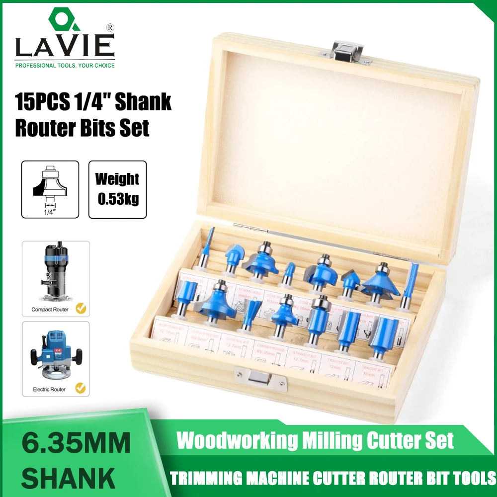 LAVIE15PCS 1/4in Shank Router Bits Set Woodworking Milling Cutter Trimming Straight Beading Bits Carbide Engraving Cutting Tools
LAVIE15PCS 1/4in Shank Router Bits Set Woodworking Milling Cutter Trimming Straight Beading Bits Carbide Engraving Cutting Tools