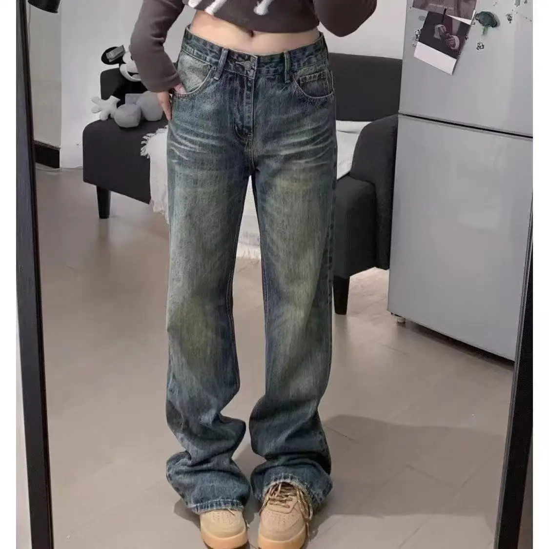 Retro High Waist Straight Leg Jeans Women's Loose Slim Fit Casual Cotton Polyester Blend Four Seasons Wearable Versatile Design
Retro High Waist Straight Leg Jeans Women's Loose Slim Fit Casual Cotton Polyester Blend Four Seasons Wearable Versatile Design
