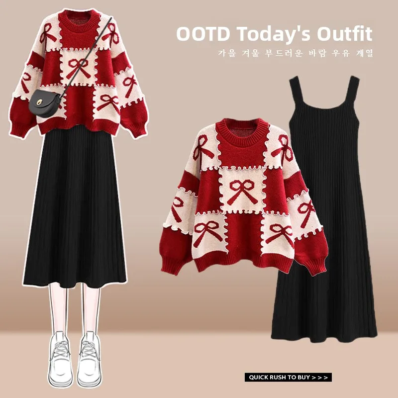 Красный вязаный свитер и комплект из двух предметов для женщин: модный осенний повседневный наряд с круглым вырезом и длинными рукавами
Красный вязаный свитер и комплект из двух предметов для женщин: модный осенний повседневный наряд с круглым вырезом и длинными рукавами