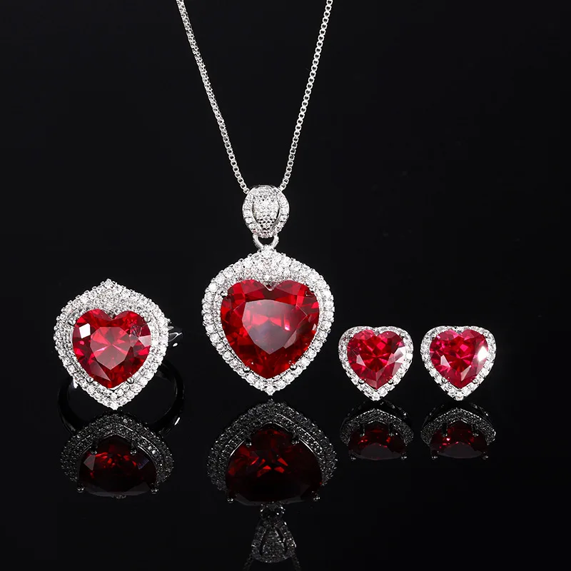 Heart Shape Red Purple Pendant Necklace Stud Earrings Adjustable Ring Micro Pave Zircon Jewelry Set
Heart Shape Red Purple Pendant Necklace Stud Earrings Adjustable Ring Micro Pave Zircon Jewelry Set