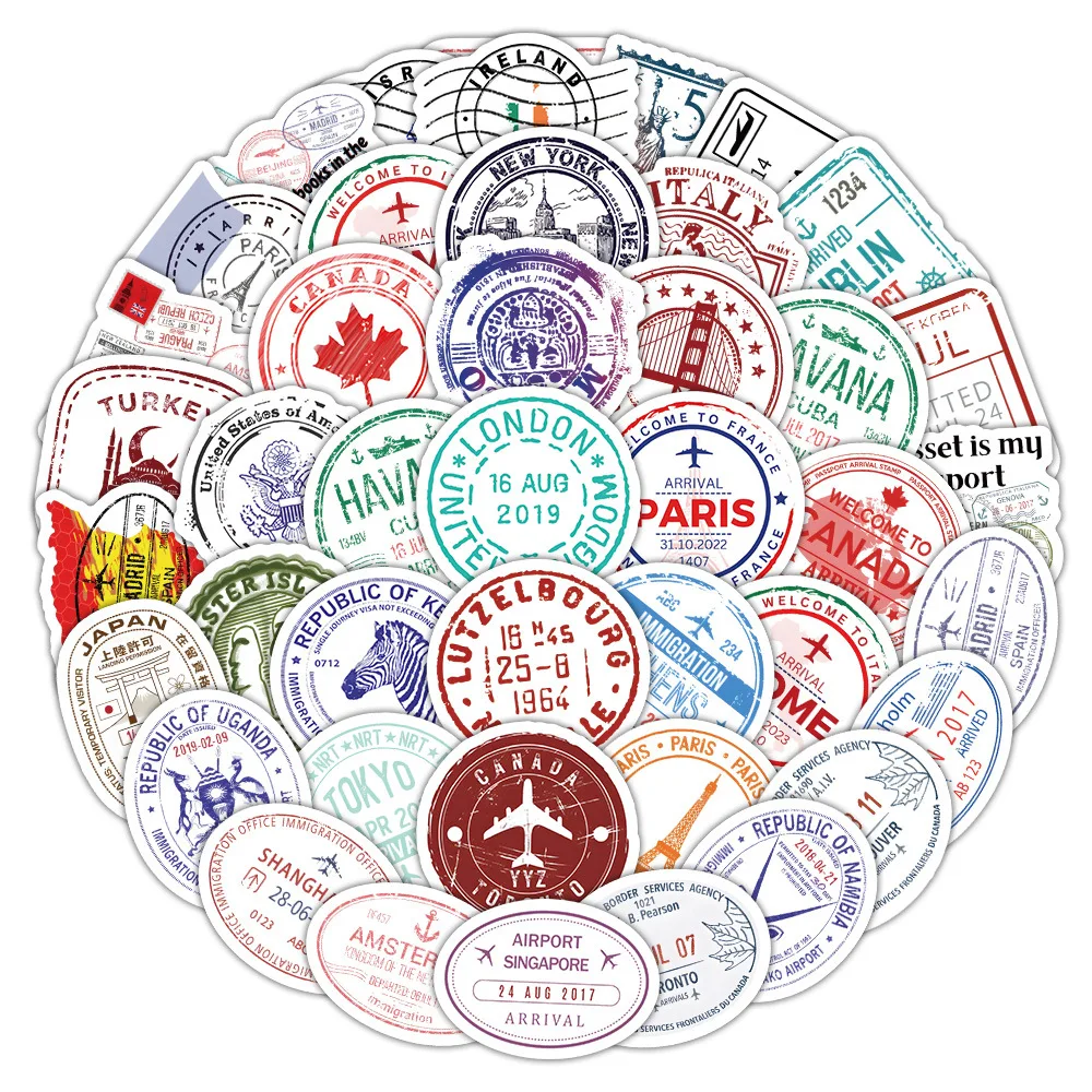 10/50PCS Passport Stamp Cartoon Graffiti Stickers Decorative Suitcase Mobile Phone Case Water Cup Guitar Car Waterproof Decal
10/50PCS Passport Stamp Cartoon Graffiti Stickers Decorative Suitcase Mobile Phone Case Water Cup Guitar Car Waterproof Decal