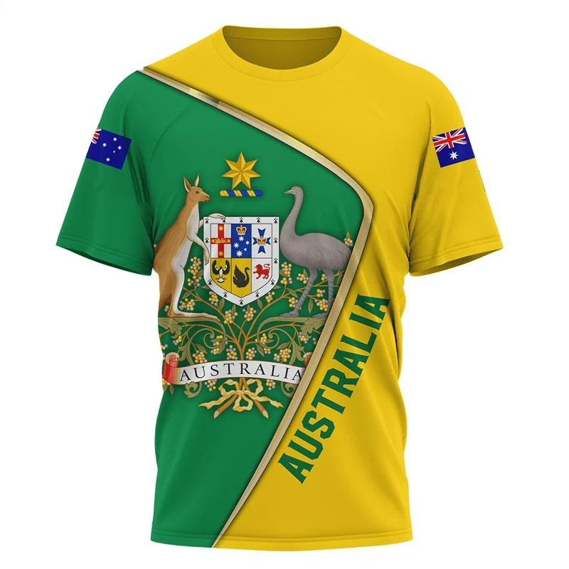 Australian National Emblem Flag T-shirt Men's Clothing Fashion Kangaroo Print Short Sleeve T Shirt 2025 Summer Football Tee
Australian National Emblem Flag T-shirt Men's Clothing Fashion Kangaroo Print Short Sleeve T Shirt 2025 Summer Football Tee