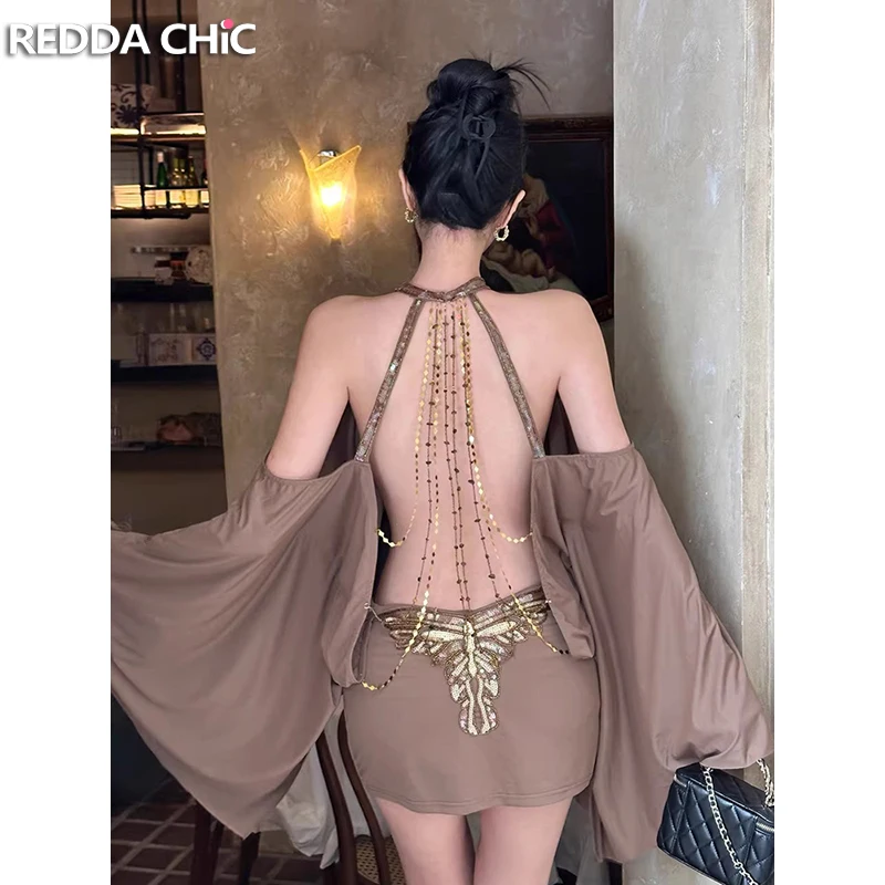 Платье ReddaChic с пайетками и бабочками, женское ретро-платье коричневого цвета с расклешенными рукавами, цепочкой и открытой спиной, мини-платье для вечеринок, клубная одежда для ночных клубов
Платье ReddaChic с пайетками и бабочками, женское ретро-платье коричневого цвета с расклешенными рукавами, цепочкой и открытой спиной, мини-платье для вечеринок, клубная одежда для ночных клубов