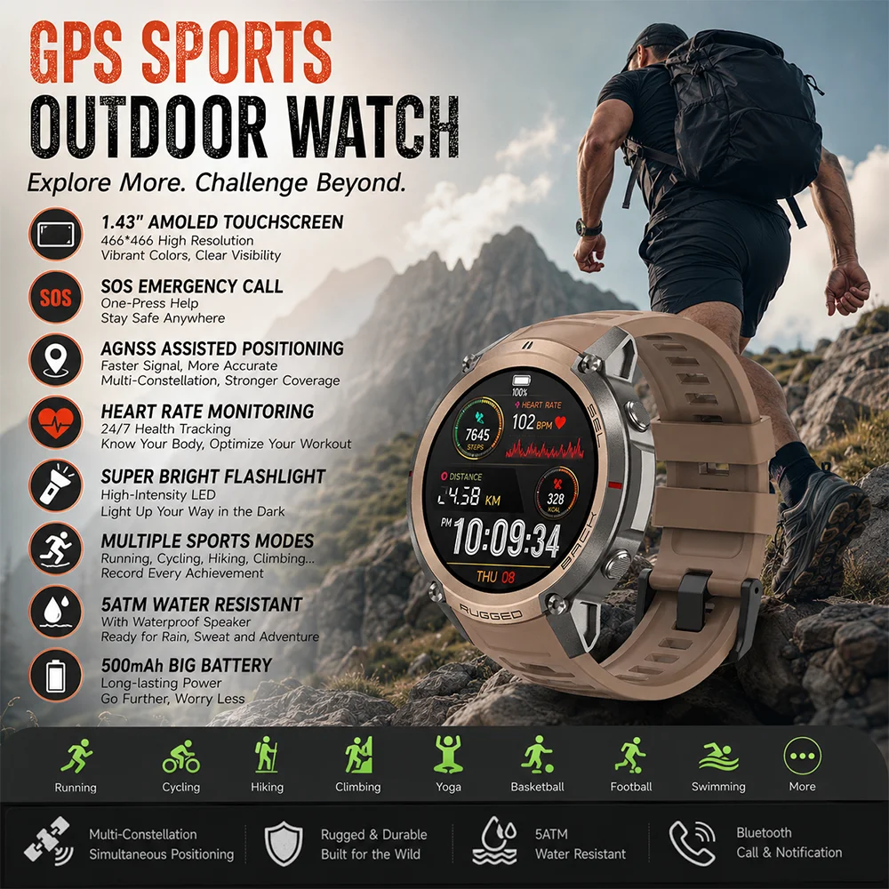 6 Satellite GPS Positioning Rugged Military Smart Watch 2026 New AMOLED IP69 Waterproof 500mAh BT Call Fitness Tracker
6 Satellite GPS Positioning Rugged Military Smart Watch 2026 New AMOLED IP69 Waterproof 500mAh BT Call Fitness Tracker