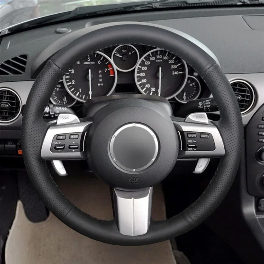 Чехол на руль из черной кожи ручной работы, нескользящий, прочный, для Mazda MX-5 2009-2013, RX-8 2009-2013, CX-7 2007-2009
Чехол на руль из черной кожи ручной работы, нескользящий, прочный, для Mazda MX-5 2009-2013, RX-8 2009-2013, CX-7 2007-2009