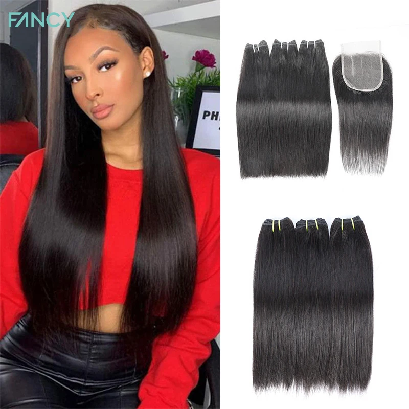 Fancy Straight Human Hair Bundles Brazilian Virgin 3 Bundles with Closure Hair 4X4 Transparent Lace Closure Frontal and Bundles
Fancy Straight Human Hair Bundles Brazilian Virgin 3 Bundles with Closure Hair 4X4 Transparent Lace Closure Frontal and Bundles