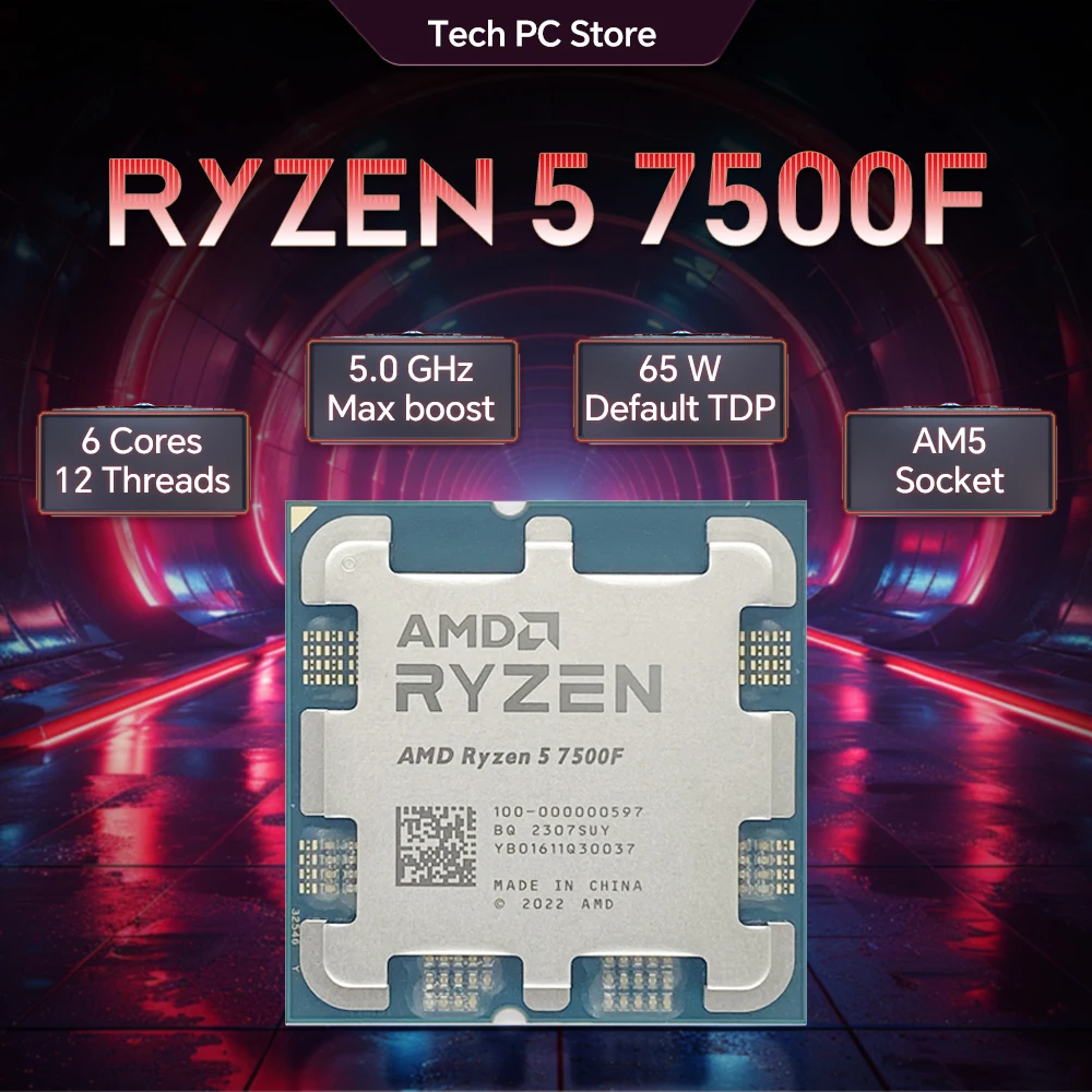 NEW AMD Ryzen 5 7500F 65W 5NM L3=32M 3.7GHz 6-Core 12-Thread R5 7500F Gaming Processor DDR5 Socket AM5 But No Fan
NEW AMD Ryzen 5 7500F 65W 5NM L3=32M 3.7GHz 6-Core 12-Thread R5 7500F Gaming Processor DDR5 Socket AM5 But No Fan