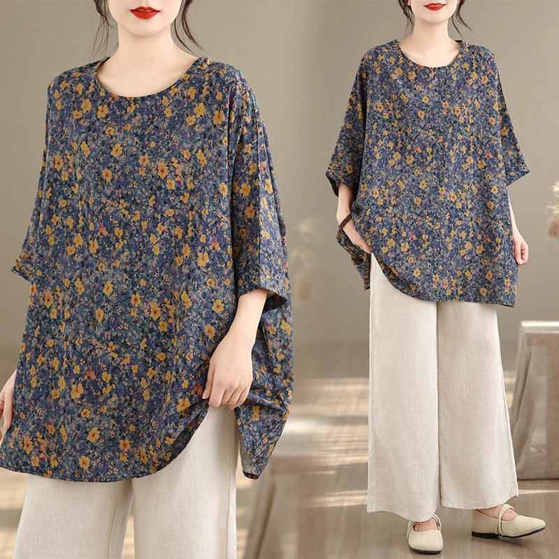 New 2026 Cotton Linen Loose Batwing Sleeve Print Top Ethnic Style Slimming Top Age Reducing plus Size Women's Fashion
New 2026 Cotton Linen Loose Batwing Sleeve Print Top Ethnic Style Slimming Top Age Reducing plus Size Women's Fashion