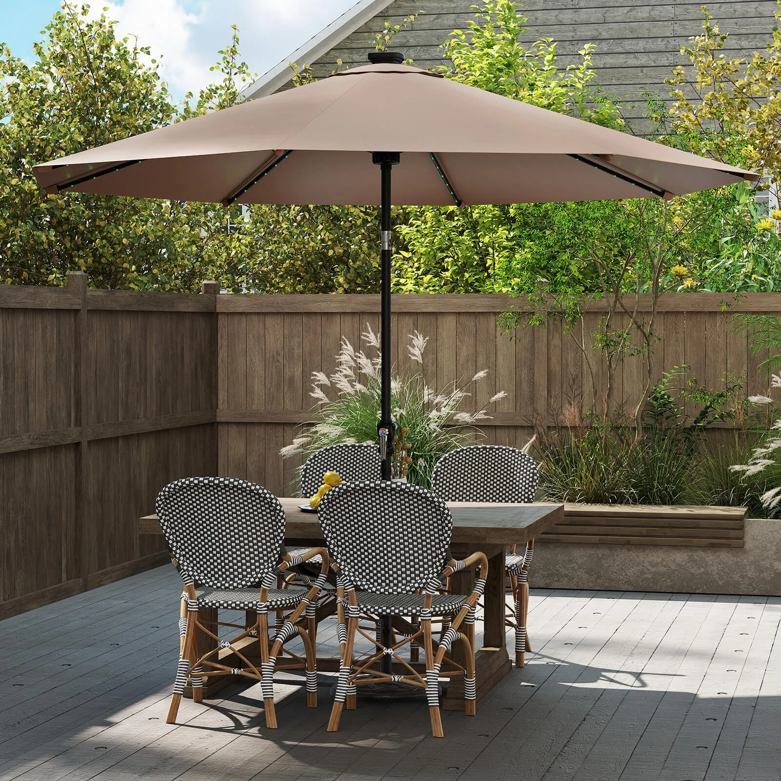 10 FT Solar Patio Umbrella w/96 Multi-colored LED Lights & 9 Modes Vented Top
10 FT Solar Patio Umbrella w/96 Multi-colored LED Lights & 9 Modes Vented Top