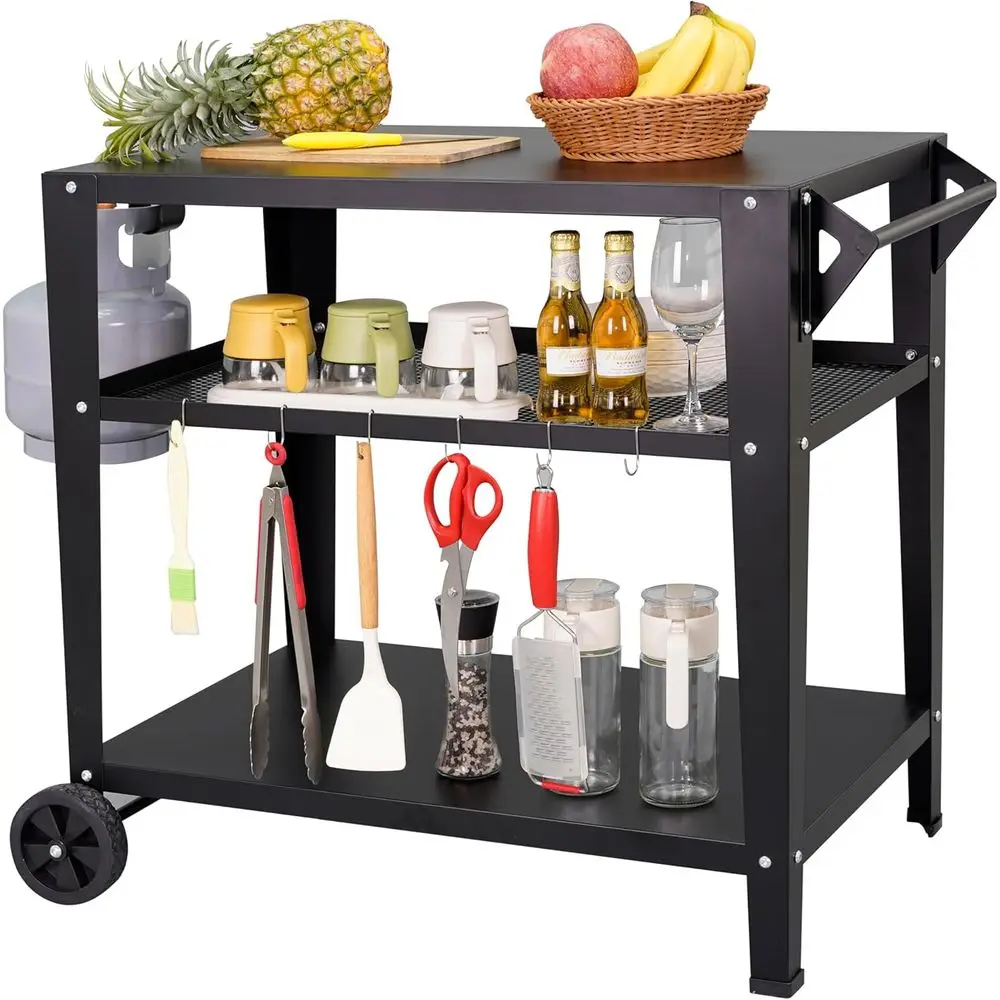 Black Outdoor Grill Cart with Wheels, Heavy-Duty 3-Tier BBQ Prep Table or Pizza Oven, Griddle, Patio – Rustproo Commercial Kitch
Black Outdoor Grill Cart with Wheels, Heavy-Duty 3-Tier BBQ Prep Table or Pizza Oven, Griddle, Patio – Rustproo Commercial Kitch