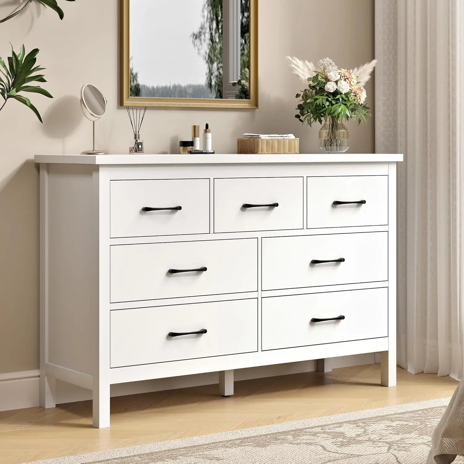 White Dresser for Bedroom with 7 Drawer,Wooden Double Dresser with Metal Handles, Wide Chest of Organizer Storage Drawers for
White Dresser for Bedroom with 7 Drawer,Wooden Double Dresser with Metal Handles, Wide Chest of Organizer Storage Drawers for