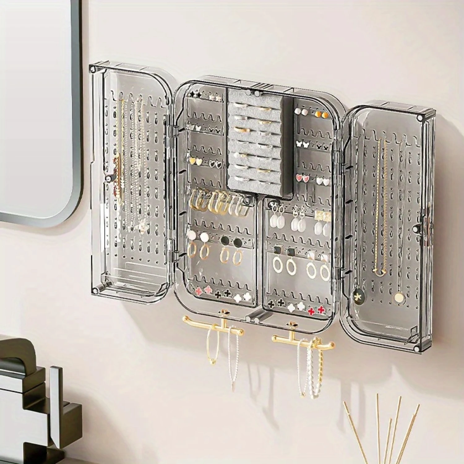 Capacity Wall-Mounted Jewelry Organizer with Transparent Cover - Dustproof & Waterproof Earring Holder, No-Drill Installation fo
Capacity Wall-Mounted Jewelry Organizer with Transparent Cover - Dustproof & Waterproof Earring Holder, No-Drill Installation fo