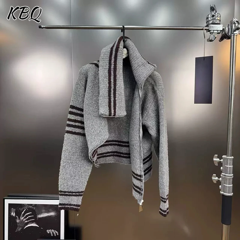 KBQ Hit Color Stripe Design Cardigan Sweater for Women Turtleneck Long Sleeve Spliced Zipper Chic Casual Sweater Female Fashion
KBQ Hit Color Stripe Design Cardigan Sweater for Women Turtleneck Long Sleeve Spliced Zipper Chic Casual Sweater Female Fashion