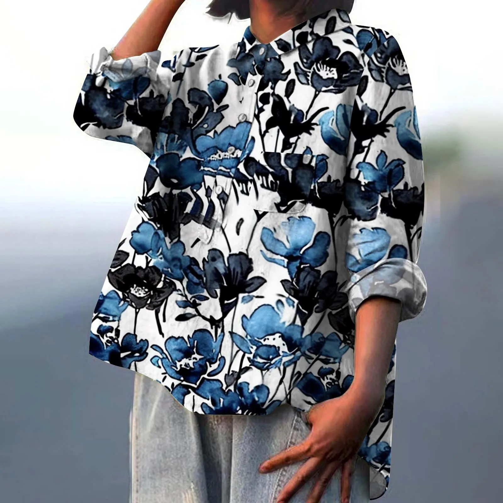 Women's Cotton Linen Tops Flower Print Lapel Shirt,Casual Long Sleeve Ladies Tops, Fashion Spring and Autumn Large Size Shirts
Women's Cotton Linen Tops Flower Print Lapel Shirt,Casual Long Sleeve Ladies Tops, Fashion Spring and Autumn Large Size Shirts