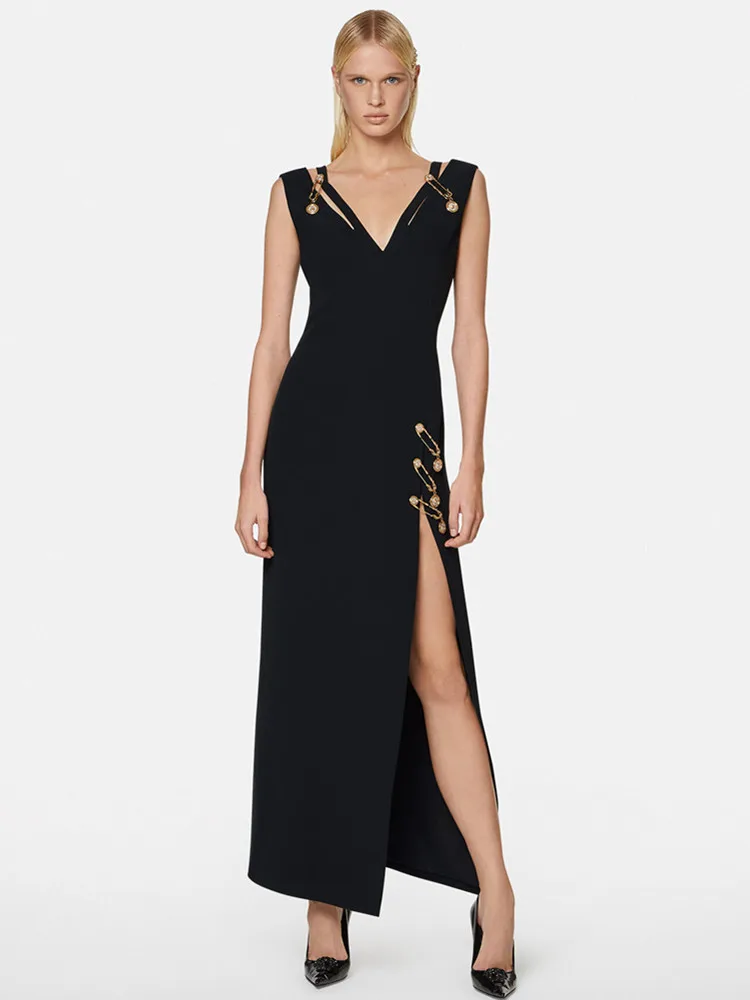 2024 Summer Women Black Punk Style Prom Gowns Sleeveless V Neck Split Long Bandage Dress Celebrity Evening Party Going Out Dress
2024 Summer Women Black Punk Style Prom Gowns Sleeveless V Neck Split Long Bandage Dress Celebrity Evening Party Going Out Dress
