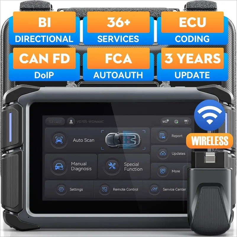 Bidirectional Scan Tool VD70S, 2025 Wireless OBD2 Scanner Diagnostic Tool with 36+ Resets, All System Scanner for Car,
Bidirectional Scan Tool VD70S, 2025 Wireless OBD2 Scanner Diagnostic Tool with 36+ Resets, All System Scanner for Car,
