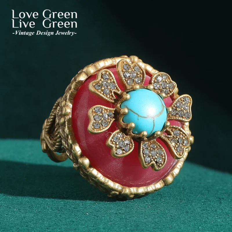 Vintage Red Flower Ring Decoration Turquoise Luxury Quality Jewelry Rhinestones For Woman Silver Color Accessories Wedding 2025
Vintage Red Flower Ring Decoration Turquoise Luxury Quality Jewelry Rhinestones For Woman Silver Color Accessories Wedding 2025