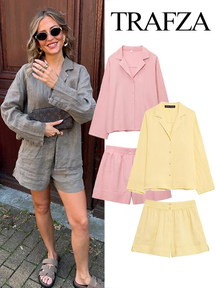 HH 2025 Women 2 Piece Set Casual Shorts Suit Lapel Single-Breasted Long Sleeves Shirt Top+Elastic Waist Pocket Elegant Short 
HH 2025 Women 2 Piece Set Casual Shorts Suit Lapel Single-Breasted Long Sleeves Shirt Top+Elastic Waist Pocket Elegant Short