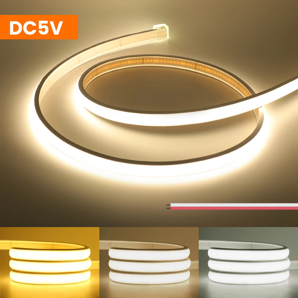 DC 5V COB Strip Neon Light 320Leds/m Flexible Ribbon Tape Warm/Natural/White Waterproof FOB LED Lights Home Decor
DC 5V COB Strip Neon Light 320Leds/m Flexible Ribbon Tape Warm/Natural/White Waterproof FOB LED Lights Home Decor