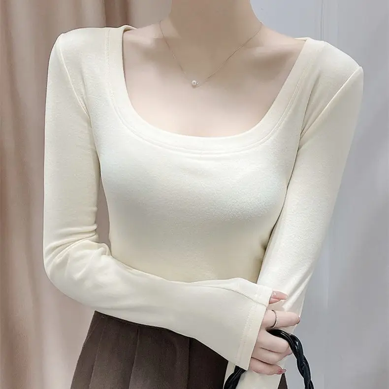 Autumn Winter Long Sleeve Slim Square Collar Top Wind De Velvet Base Shirt Women U Collar Exposed Collarbone Thick Warm T-shirt
Autumn Winter Long Sleeve Slim Square Collar Top Wind De Velvet Base Shirt Women U Collar Exposed Collarbone Thick Warm T-shirt