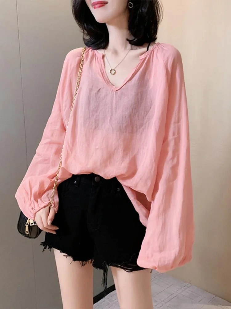 plus Size Pink Sun Protection irt Women's Faionable Lightweight Spring irt Korean Sle Loose Fit Long Sve V-Ne
plus Size Pink Sun Protection irt Women's Faionable Lightweight Spring irt Korean Sle Loose Fit Long Sve V-Ne