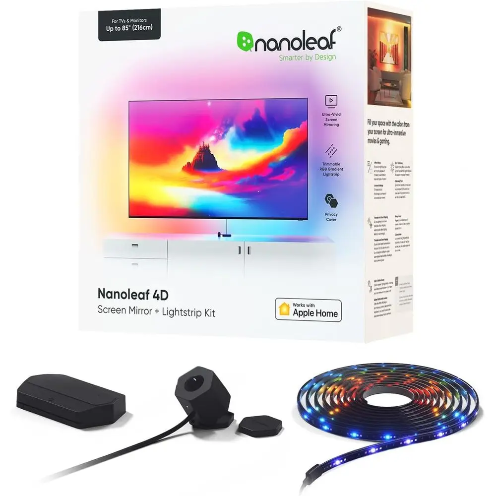 4D LED TV Backlight with Camera, Sync to Sound, Smart Addressable RGB Lightstrip Kit, App and Voice Control, Adjustable for Home
4D LED TV Backlight with Camera, Sync to Sound, Smart Addressable RGB Lightstrip Kit, App and Voice Control, Adjustable for Home