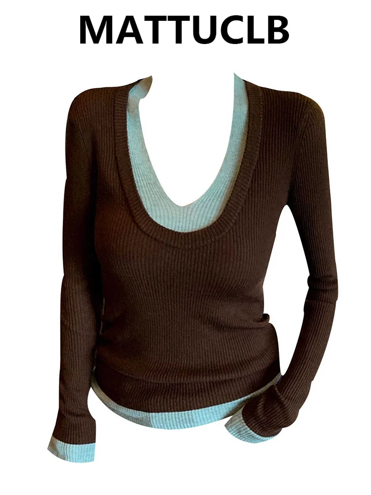 Зимние женские поддельные трикотажные изделия из двух предметов с v-образным вырезом, пуловеры, приятный свитер, тонкий трикотаж с длинными рукавами, корейский джемпер 2000-х годов
Зимние женские поддельные трикотажные изделия из двух предметов с v-образным вырезом, пуловеры, приятный свитер, тонкий трикотаж с длинными рукавами, корейский джемпер 2000-х годов