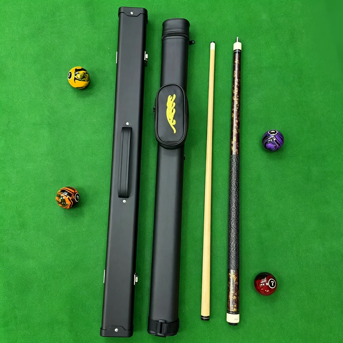 Premium Pool Cue 12.5mm Tip, Unique Grip & Translucent Shaft, Optional Leopard Embroidery Leather Cue Case or Cue Box
Premium Pool Cue 12.5mm Tip, Unique Grip & Translucent Shaft, Optional Leopard Embroidery Leather Cue Case or Cue Box