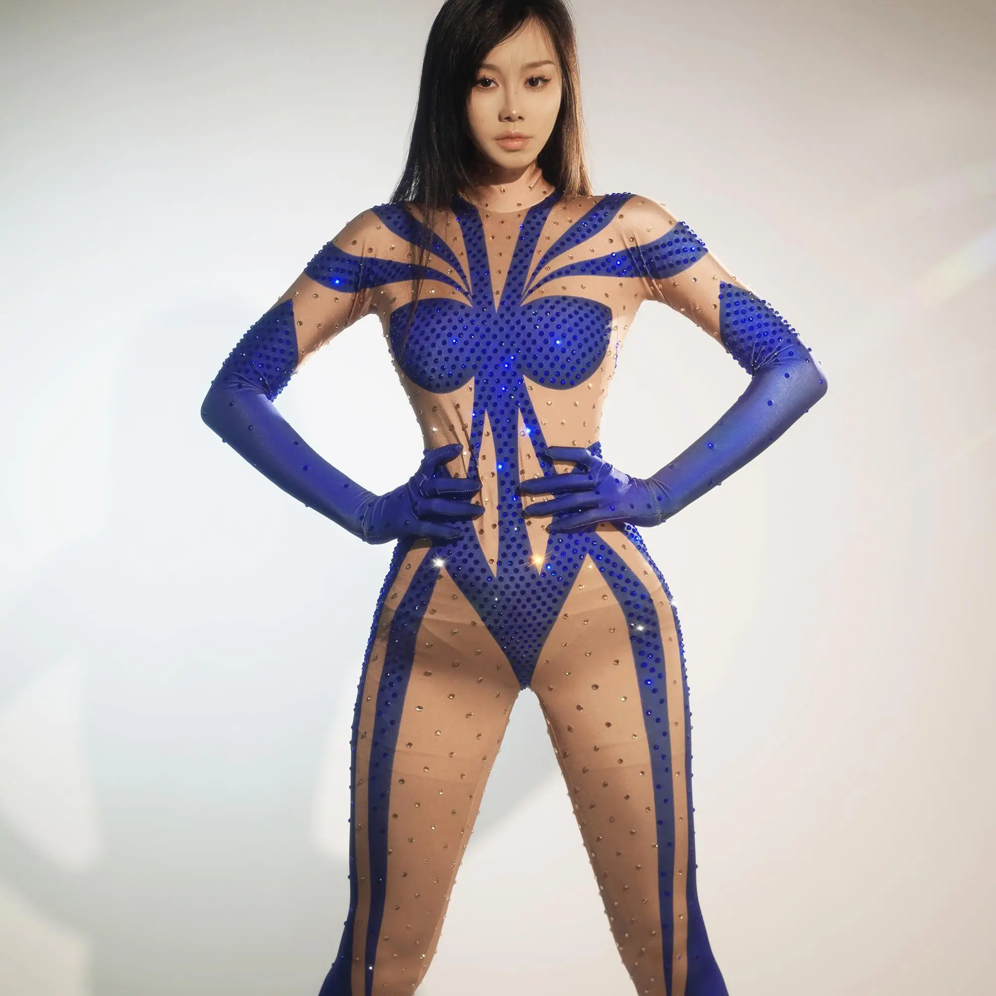 Sexy Stretch Skinny Long Sleeve Bodycon Bodysuit Female Show Exotic Pole Dancer Outfit Crystal Rompers Women Club Party Jumpsuit
Sexy Stretch Skinny Long Sleeve Bodycon Bodysuit Female Show Exotic Pole Dancer Outfit Crystal Rompers Women Club Party Jumpsuit