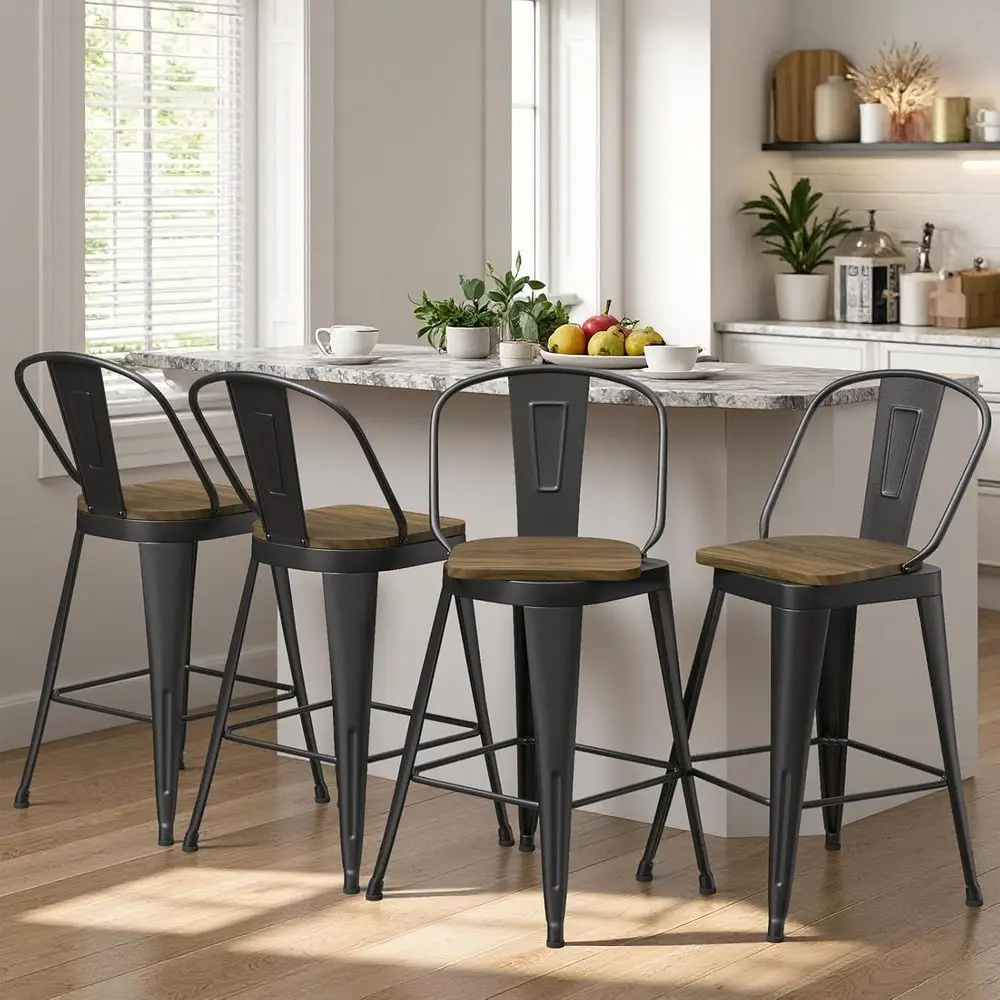 Set of 4, 26-inch Swivel Counter Height Bar Stools with Removable High-Back and Wooden Seats for Kitchen Island or Bar Area (Mat
Set of 4, 26-inch Swivel Counter Height Bar Stools with Removable High-Back and Wooden Seats for Kitchen Island or Bar Area (Mat